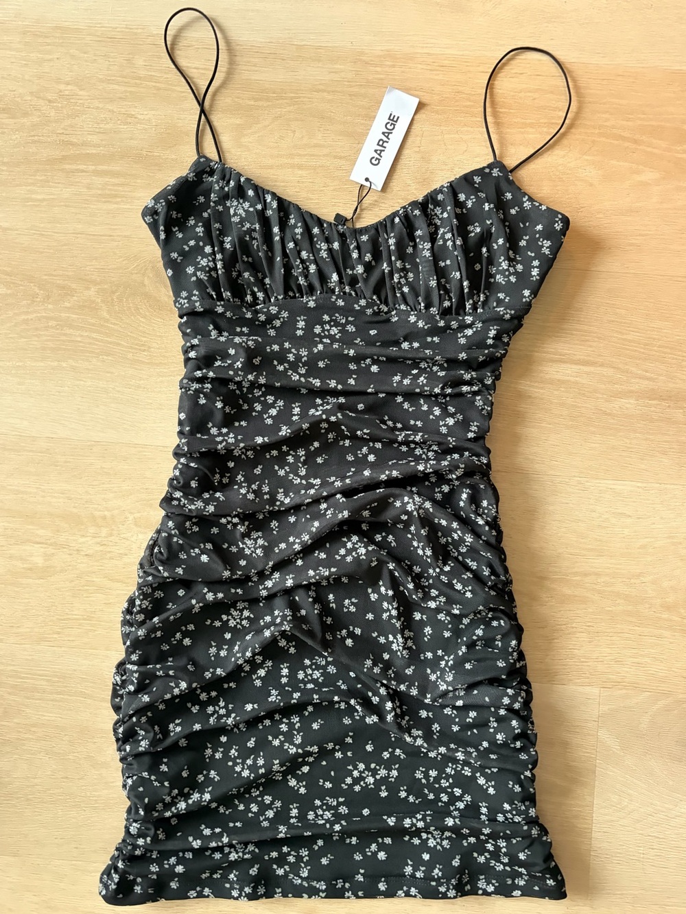 Garage Black Floral Ruched Bodycon Mini Dress NWT